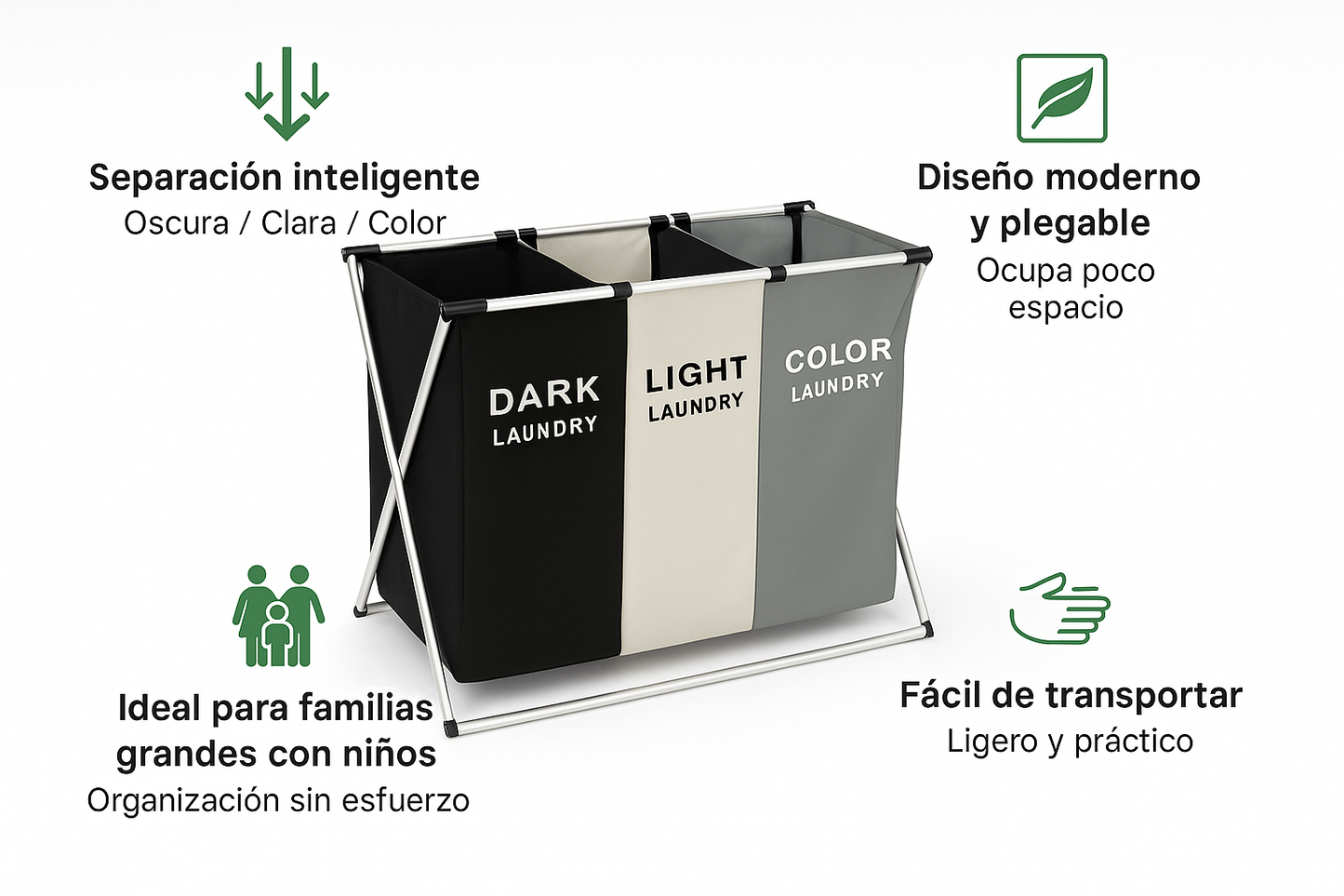 Cesta Ropa Sucia blanca, negra y color
