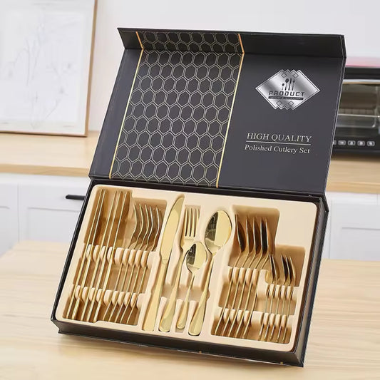 JUEGO DE CUBIERTOS DORADOS DE 24 PIEZAS (ACERO INOXIDABLE)